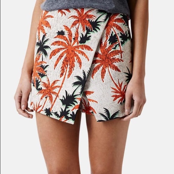 Topshop Pants - TOPSHOP Palm Print Mini Asymmetric Skort